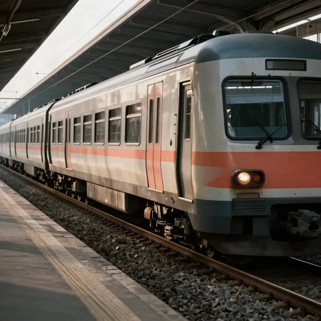 Un tren regional entra en la estación de Cullera junto al andén y la marquesina.