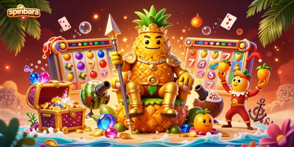 Experience the thrill of spinbara with vibrant slot reels and a lively casino atmosphere.